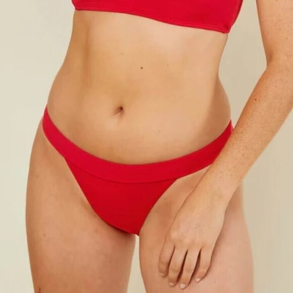 Andie The Banded Bikini Bottom Swimsuit Cherry Red Size L NWT - Picture 1 of 9